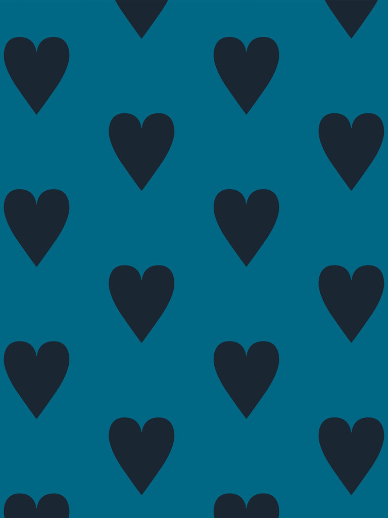 Heart and Soul Large, Black on Blue Wallcovering | FallingStar Studio