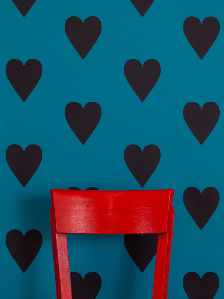 Heart and Soul Large, Black on Blue Wallcovering | FallingStar Studio