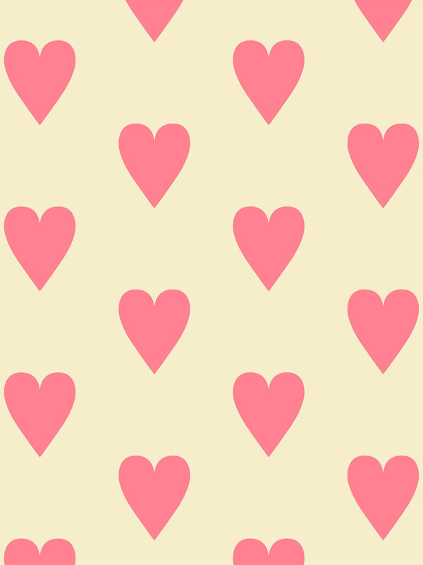 Heart and Soul Large, Pink on Yellow Wallcovering | FallingStar Studio