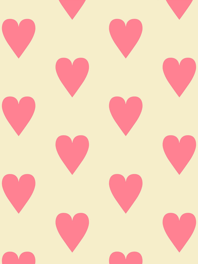 Heart and Soul Large, Pink on Yellow Wallcovering | FallingStar Studio