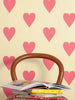 Heart and Soul Large, Pink on Yellow Wallcovering | FallingStar Studio