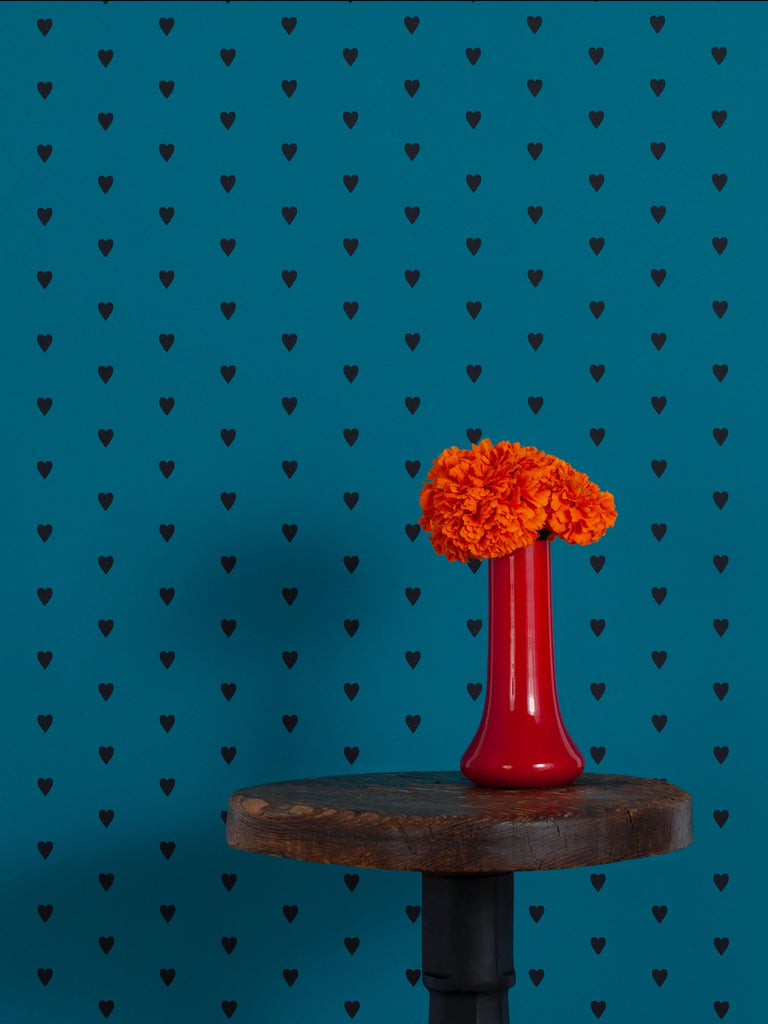 Heart and Soul Small, Black on Blue Wallcovering | FallingStar Studio
