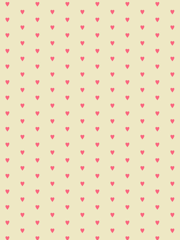 Heart and Soul Small, Pink on Yellow Wallcovering | FallingStar Studio
