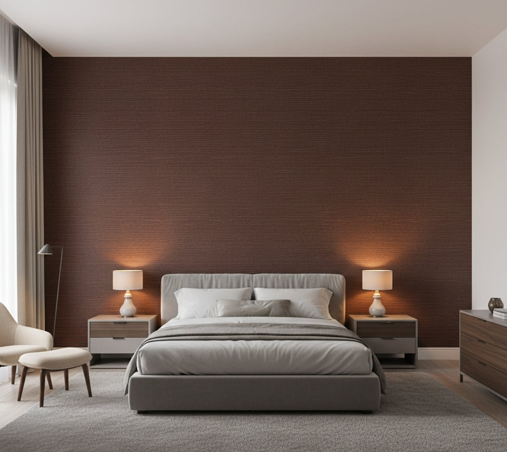 Hilary's Horizontal Grasscloth | Phillipe Romano - bedroom room setting