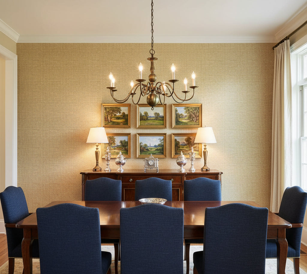 Hilary's Horizontal Grasscloth | Phillipe Romano - dining room room setting