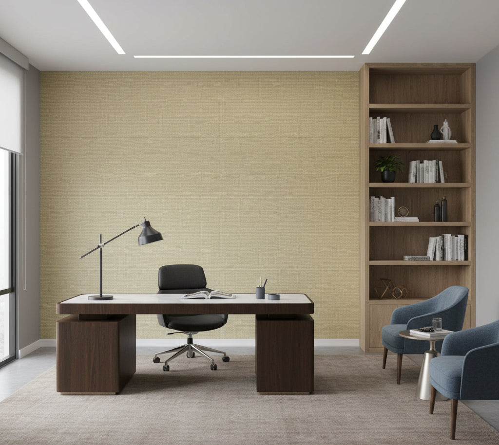 Hilary's Horizontal Grasscloth | Phillipe Romano - office room setting