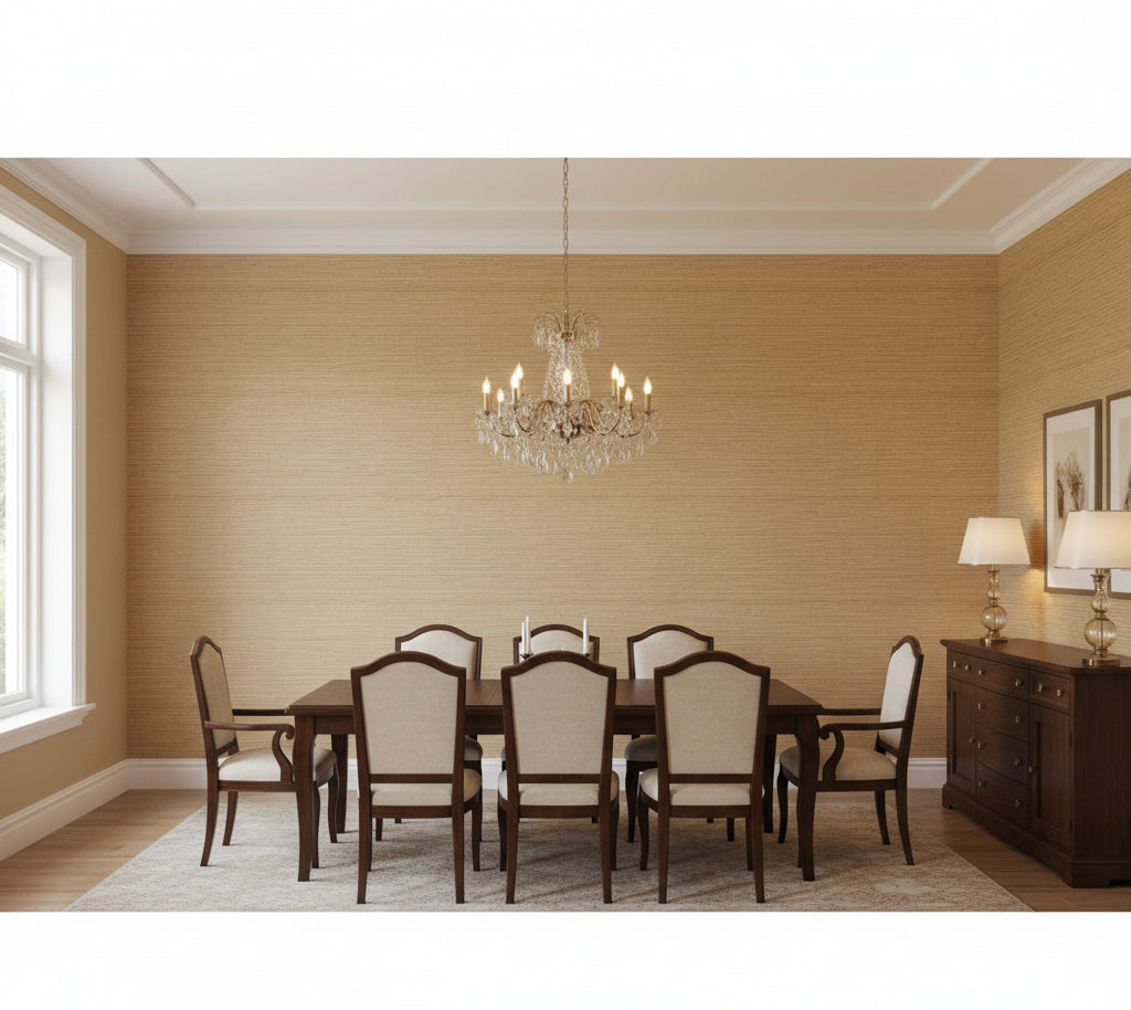 Hilary's Horizontal Grasscloth | Phillipe Romano - dining room room setting