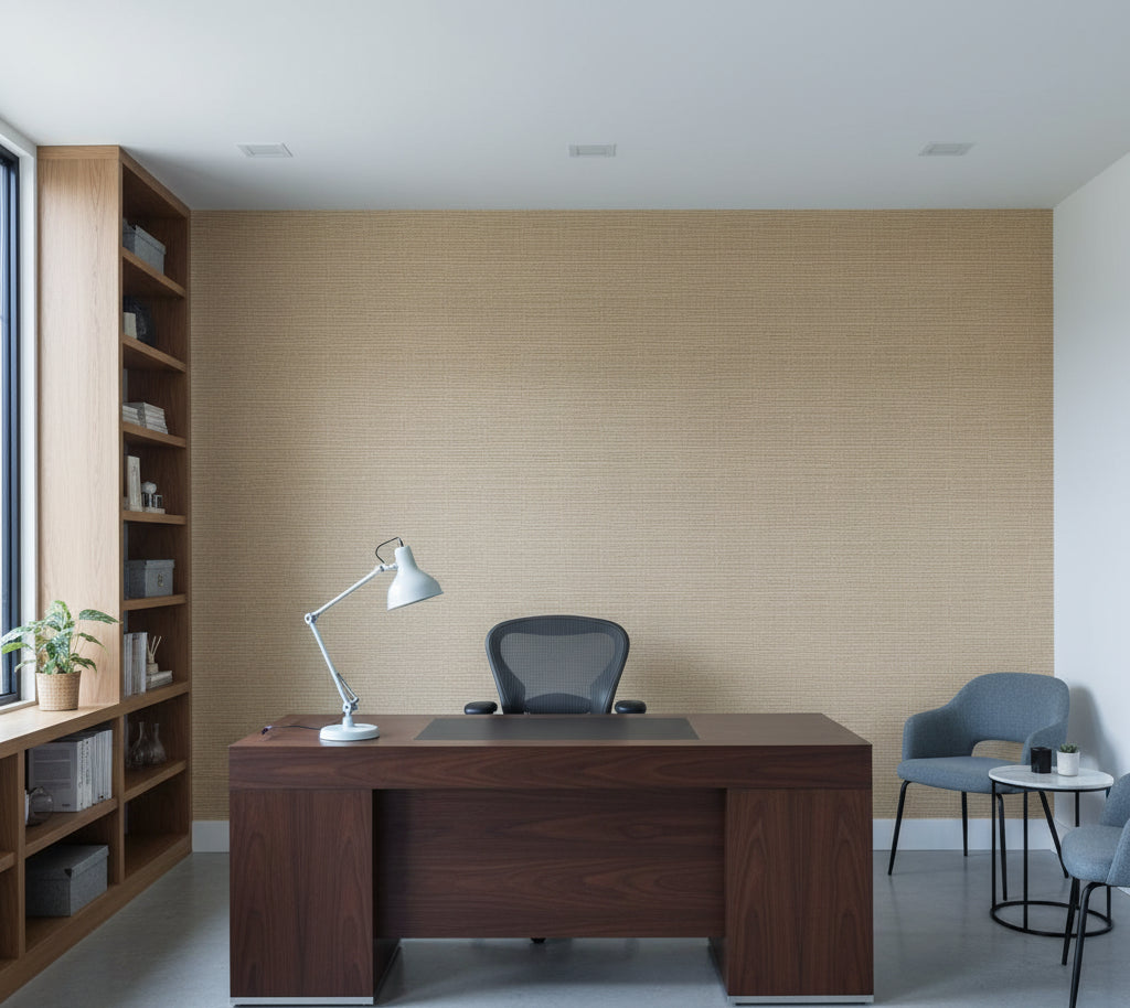 Hilary's Horizontal Grasscloth | Phillipe Romano - office room setting