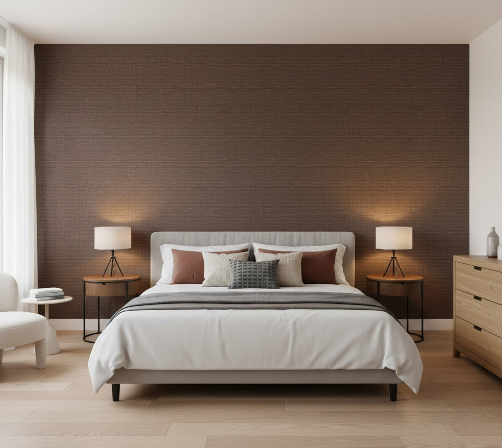 Hilary's Horizontal Grasscloth | Phillipe Romano - bedroom room setting