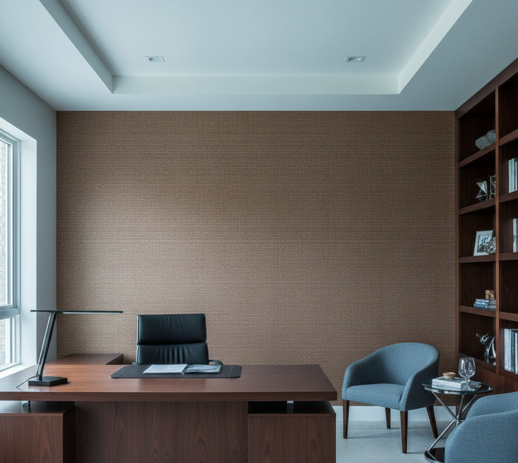 Hilary's Horizontal Grasscloth | Phillipe Romano - office room setting
