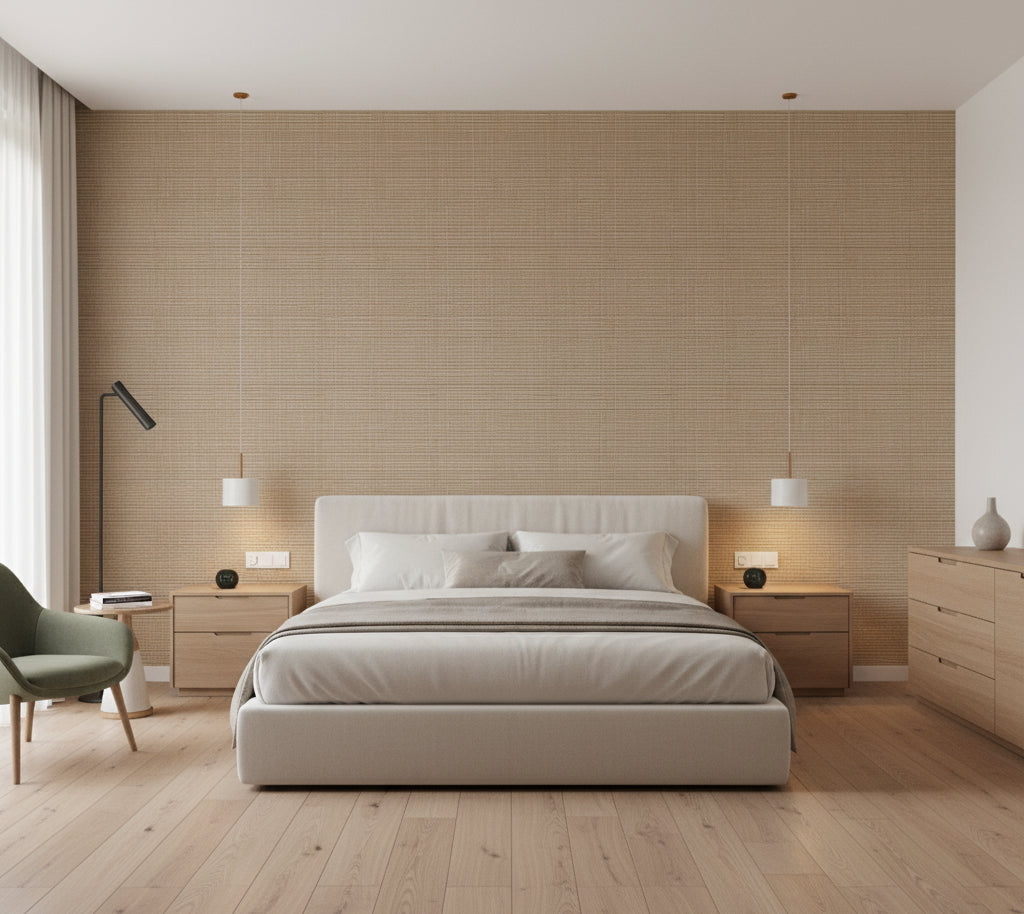 Hilary's Horizontal Grasscloth | Phillipe Romano - bedroom room setting