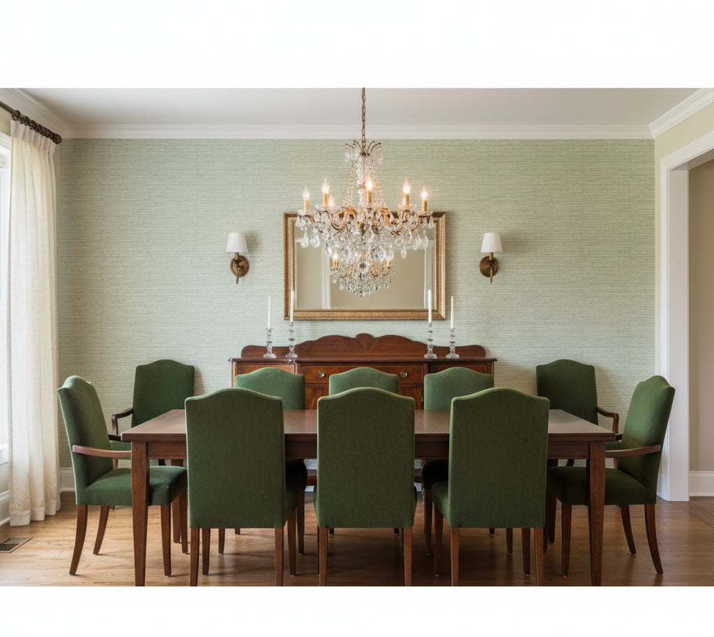 Hilary's Horizontal Grasscloth | Phillipe Romano - dining room room setting
