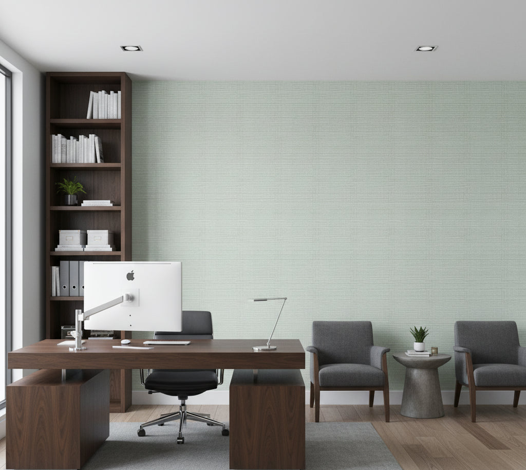 Hilary's Horizontal Grasscloth | Phillipe Romano - office room setting