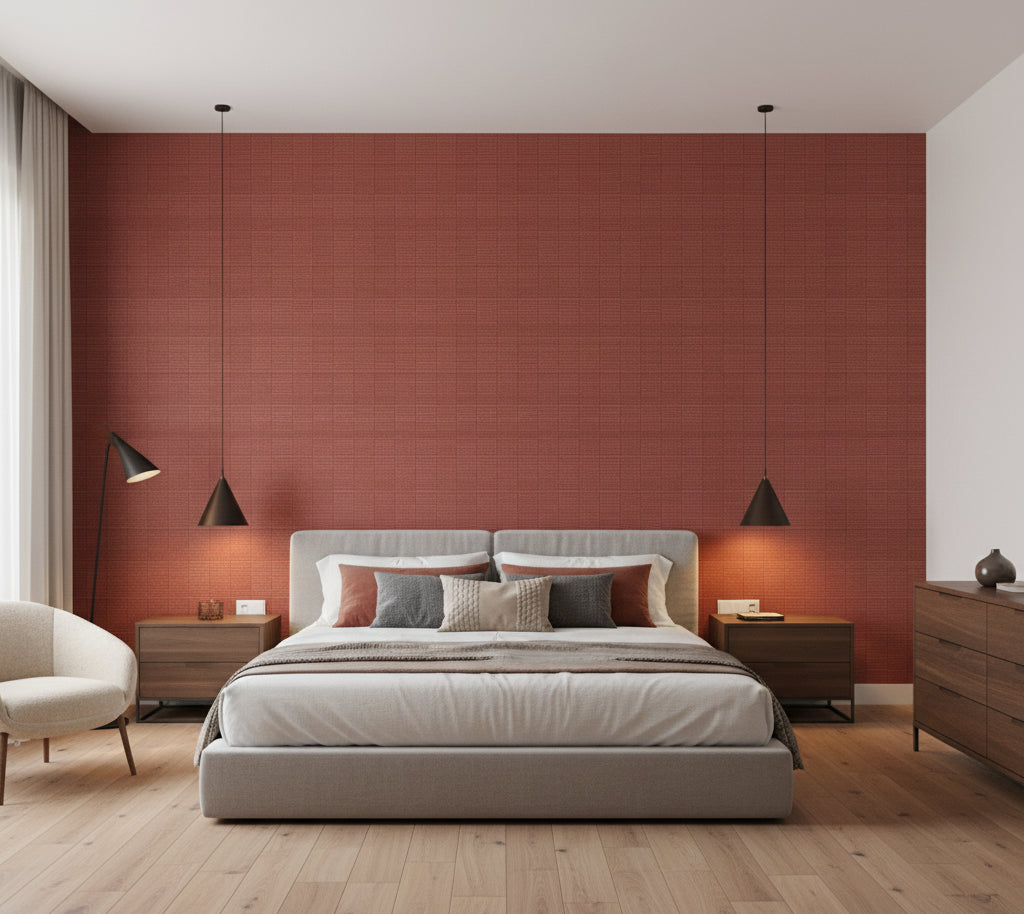Hilary's Horizontal Grasscloth | Phillipe Romano - bedroom room setting