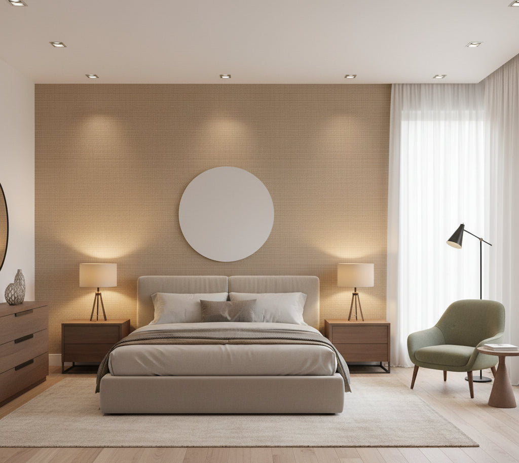 Hilary's Horizontal Grasscloth | Phillipe Romano - bedroom room setting