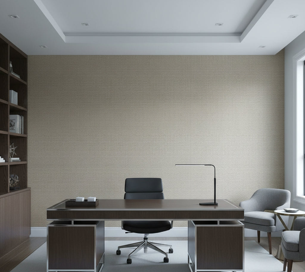 Hilary's Horizontal Grasscloth | Phillipe Romano - office room setting