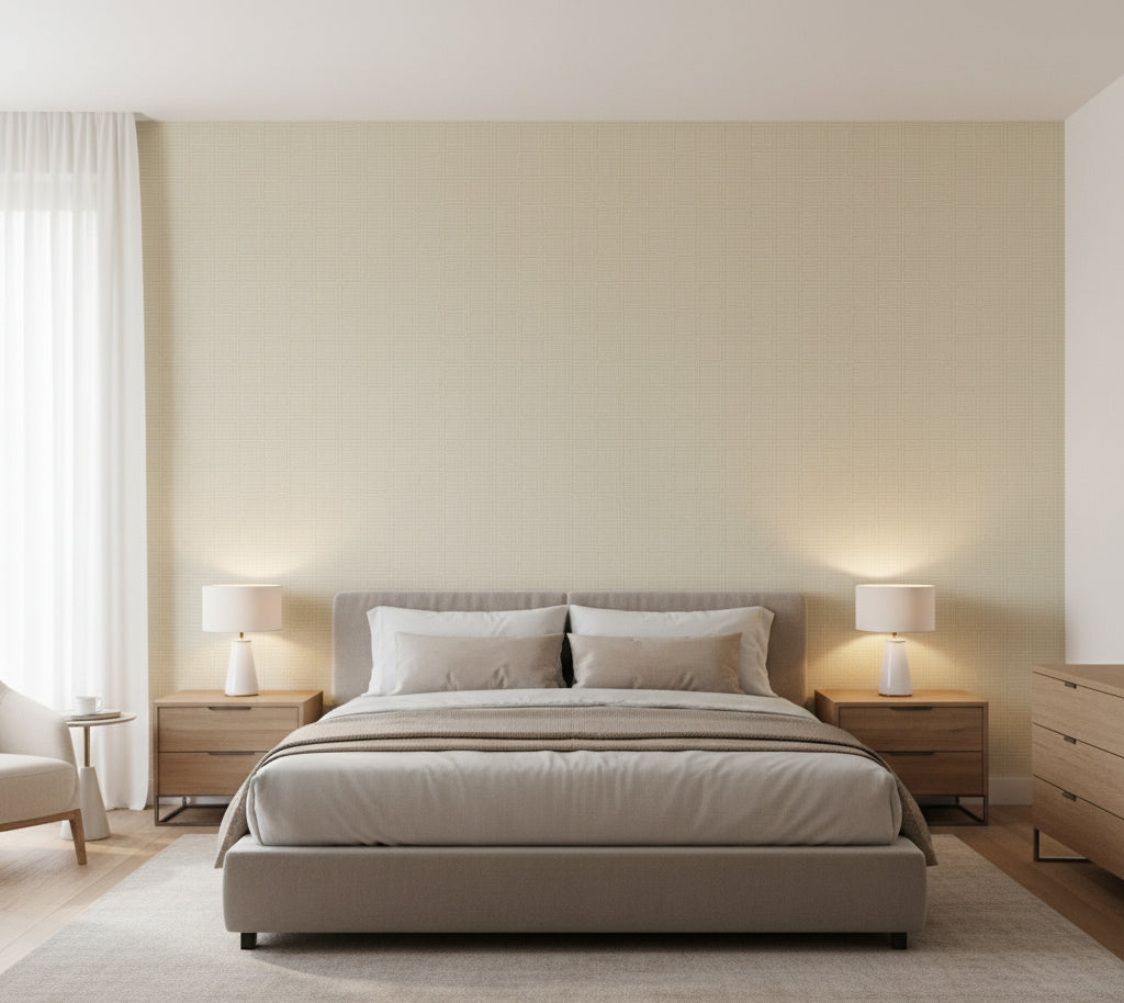 Hilary's Horizontal Grasscloth | Phillipe Romano - bedroom room setting