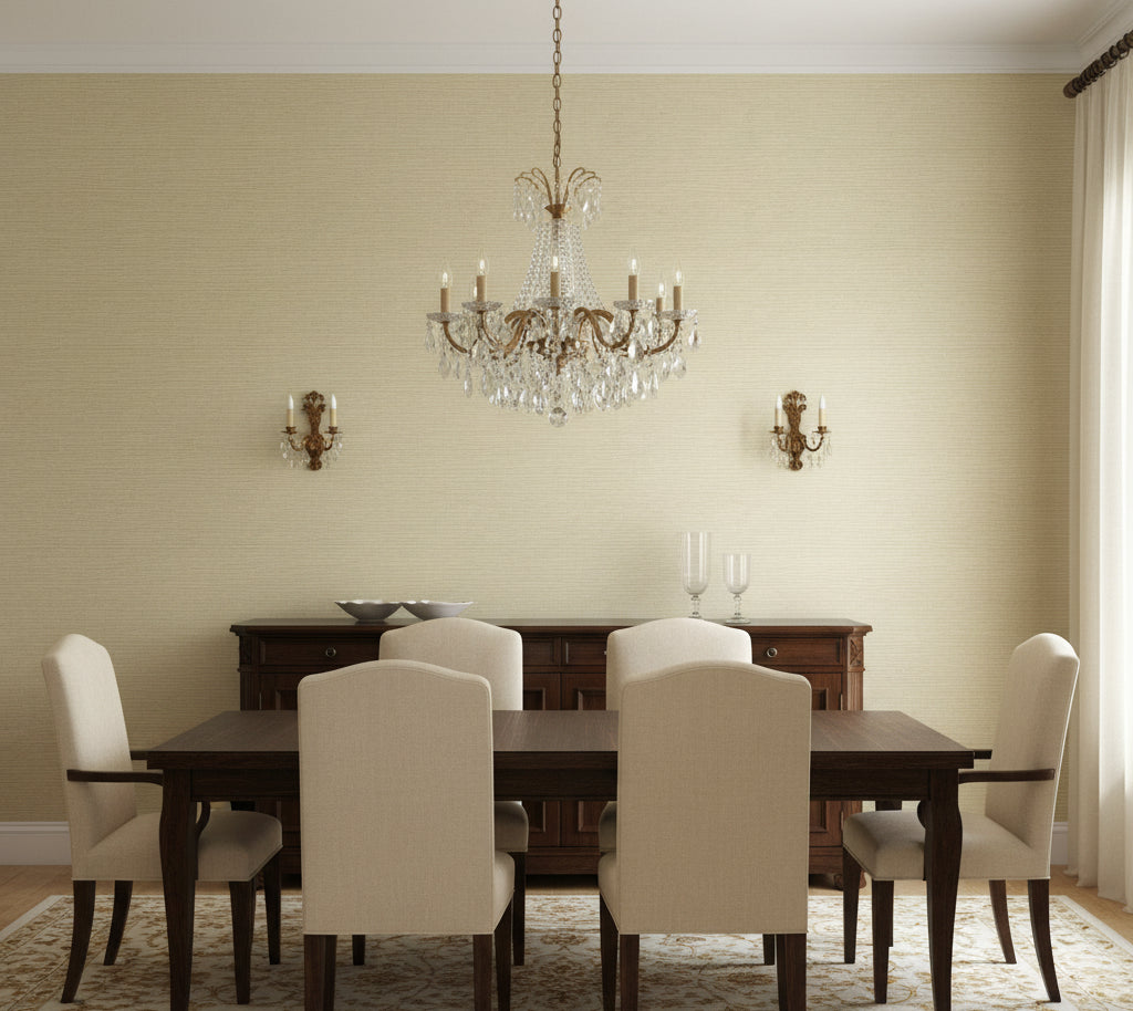 Hilary's Horizontal Grasscloth | Phillipe Romano - dining room room setting