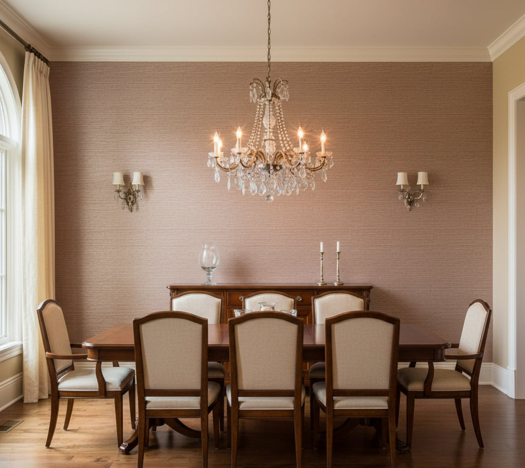 Hilary's Horizontal Grasscloth | Phillipe Romano - dining room room setting