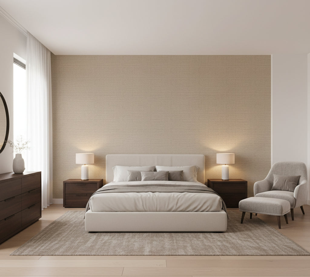 Hilary's Horizontal Grasscloth | Phillipe Romano - bedroom room setting