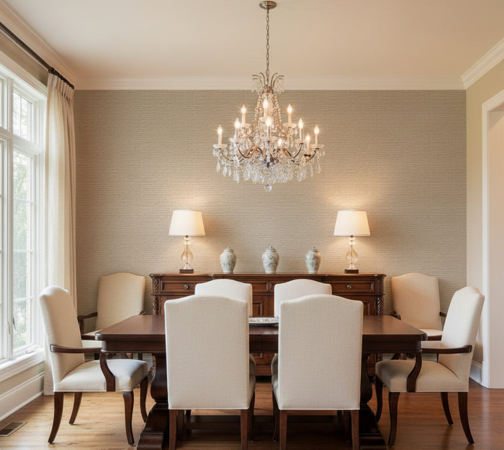 Hilary's Horizontal Grasscloth | Phillipe Romano - dining room room setting