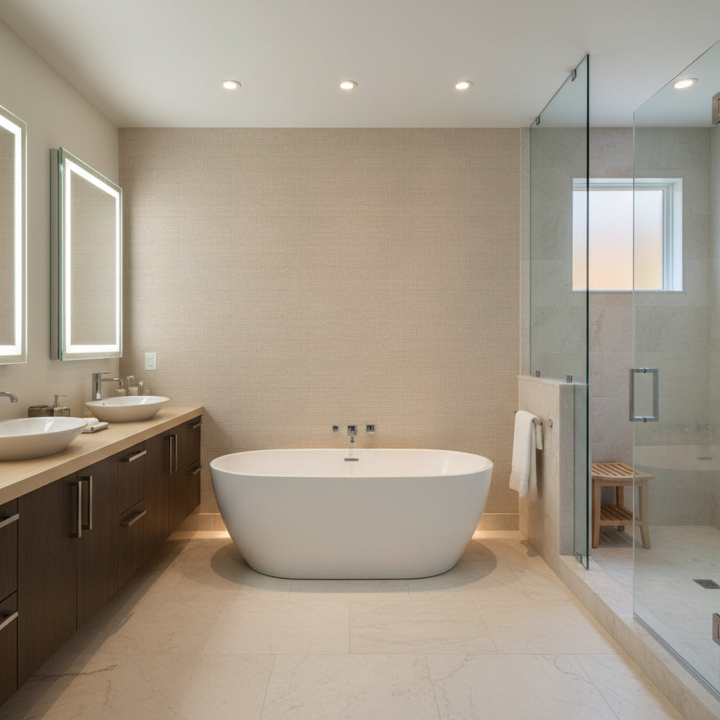 Hollywood Abaca Grasscloth Book | Phillipe Romano - bathroom room setting