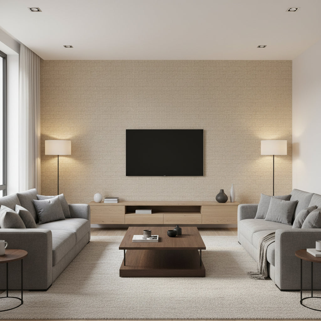 Hollywood Abaca Grasscloth Book | Phillipe Romano - living room room setting