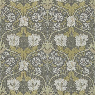 Honeysuckle & Tulip Gold Charcoal Wallcovering | William Morris