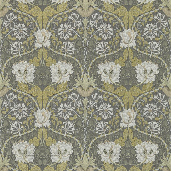 Honeysuckle & Tulip Wallpaper Gold Charcoal | William Morris