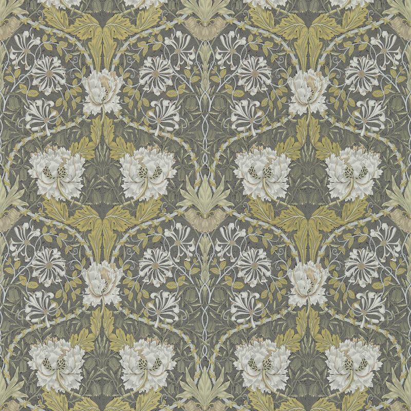 Honeysuckle & Tulip Wallpaper Gold Charcoal | William Morris
