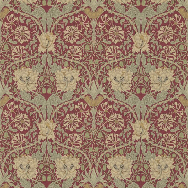 Honeysuckle & Tulip Gold Red Wallcovering | William Morris