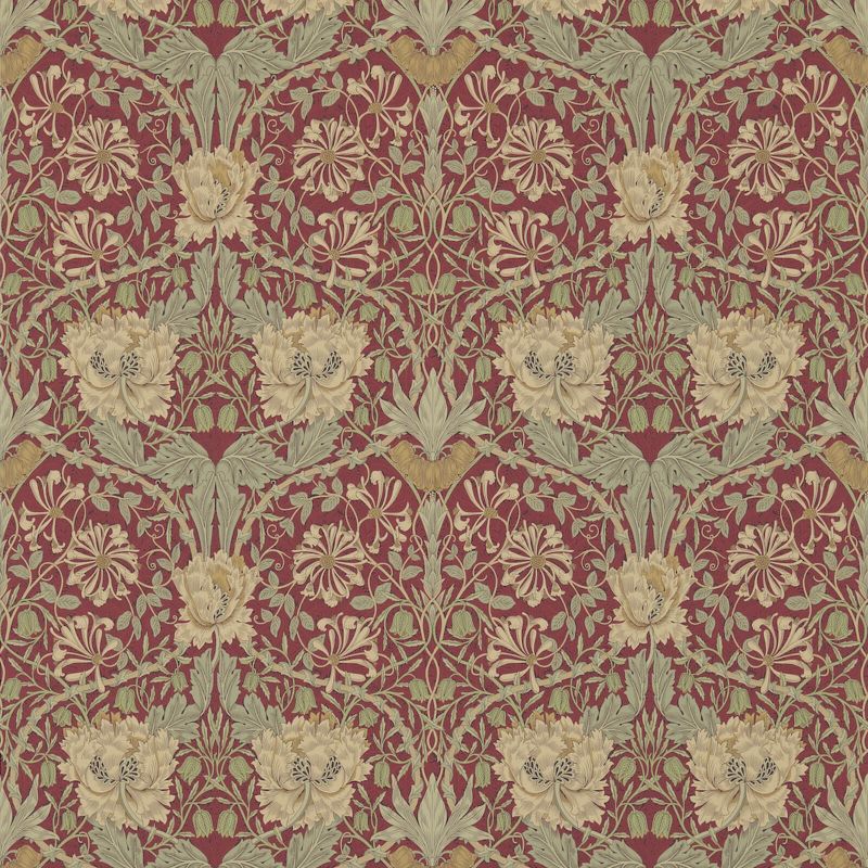 Honeysuckle & Tulip Wallpaper Gold Red | William Morris