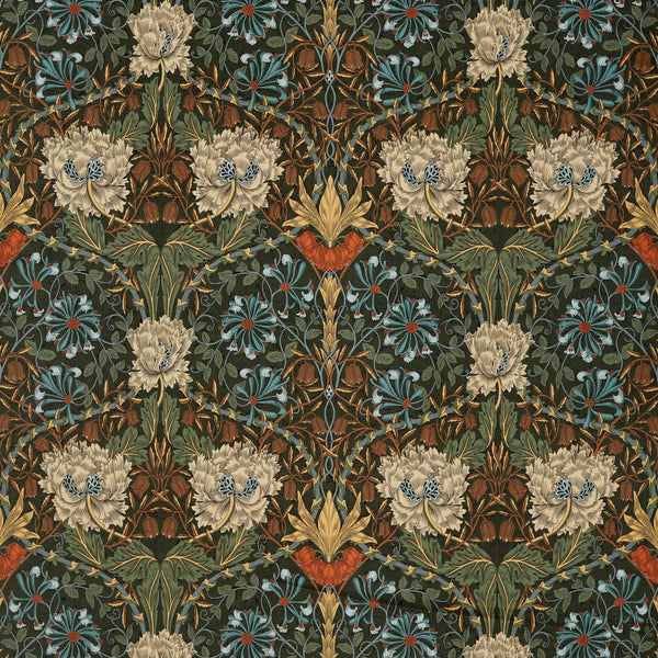 Honeysuckle And Tulip Velvet Forest/Chestnut | Morris & Co.