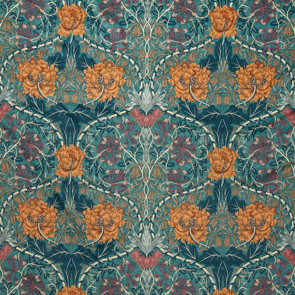 Honeysuckle And Tulip Velvet Woad/Mulberry | Morris & Co.