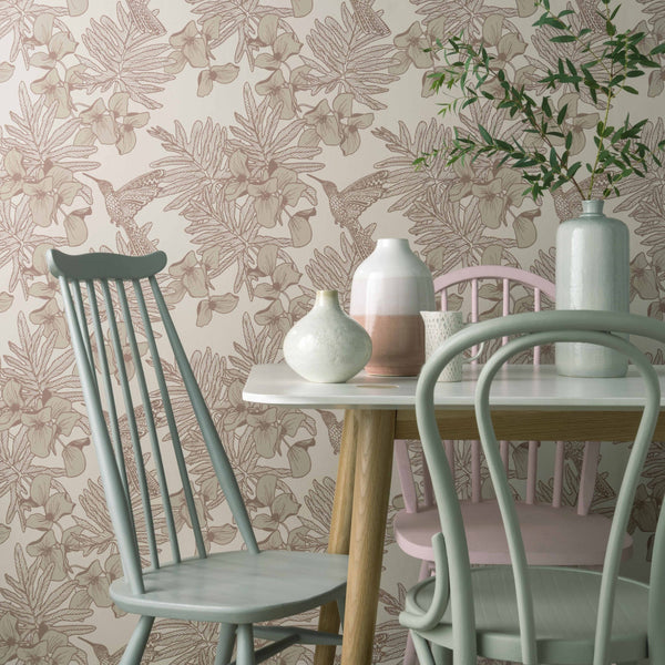 Hummingbird Beach - Pink Wallcovering | 1838 Wallcoverings