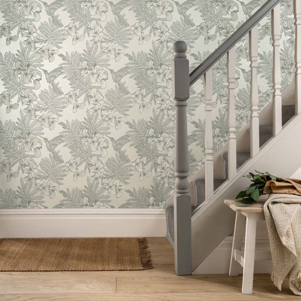 Hummingbird Mist - Grey Wallcovering | 1838 Wallcoverings