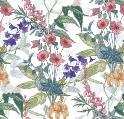 Illustrative Wildflowers - White Commercial Wallcovering | Koroseal