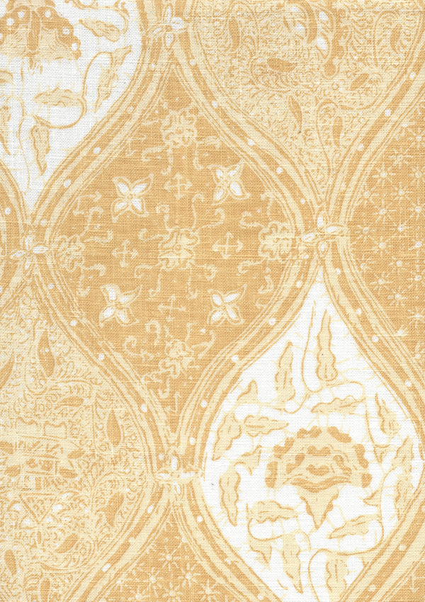 Balinese Batik Inca Gold Cream on White Screen Printed Fabric | China Seas