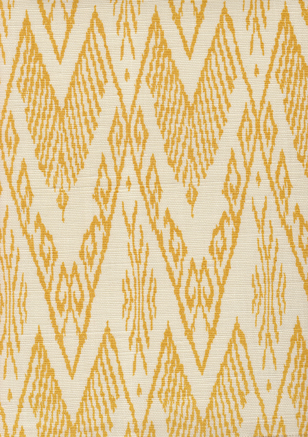 Raffles Inca Gold on Tint Screen Printed - White Fabric | China Seas