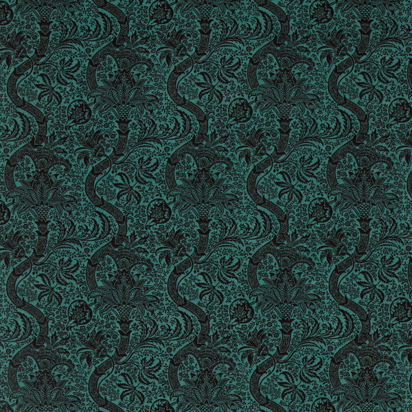 Indian Flock Velvet Cerulean/ Walnut | Morris & Co.