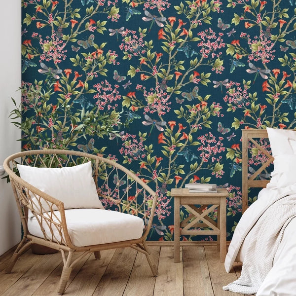 Jewel A Flutter Indigo & Red Wallpaper | Brand McKenzie