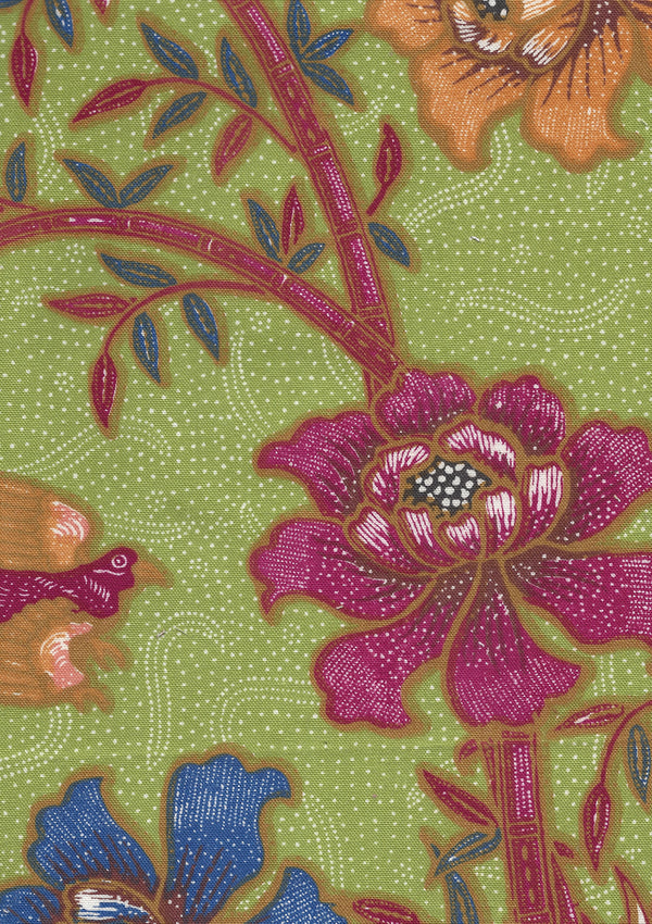 Lim Bamboo II Jungle Green Multi Screen Printed Fabric | China Seas