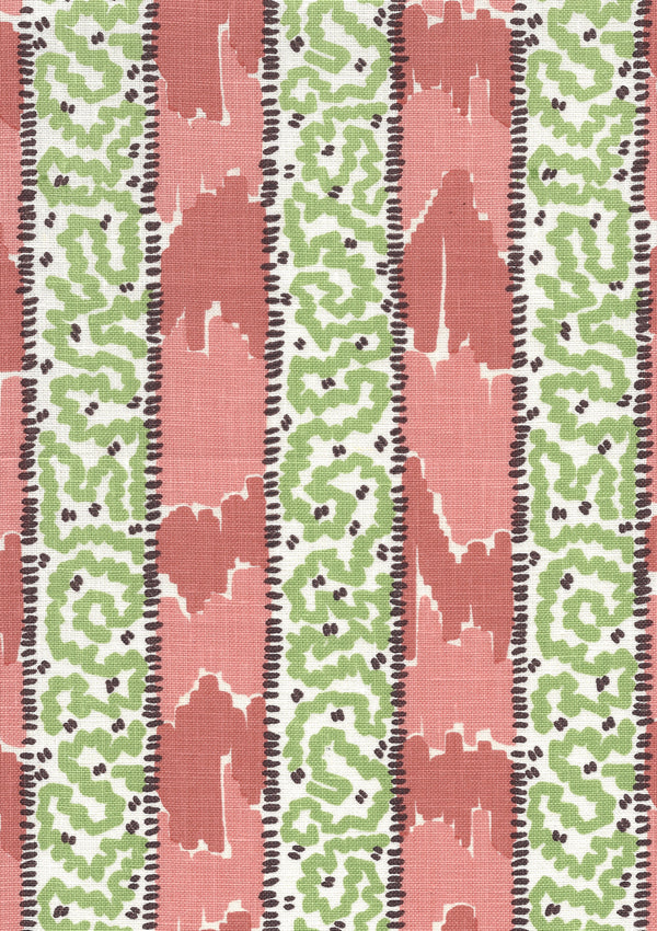 Bijou Stripe Jungle Green New Shrimp Brown Screen Printed | China Seas