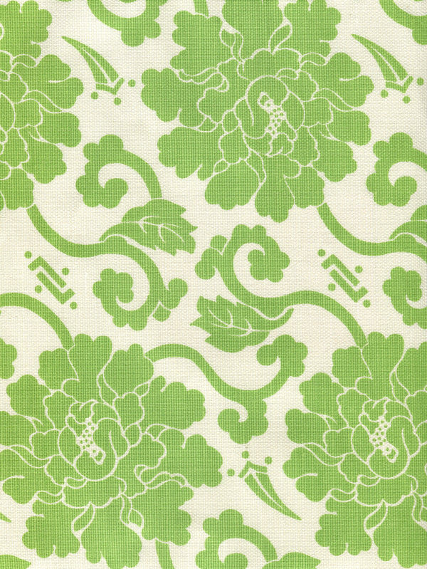 Florals Jungle Green on Tint Screen Printed - Off-White Fabric | China Seas