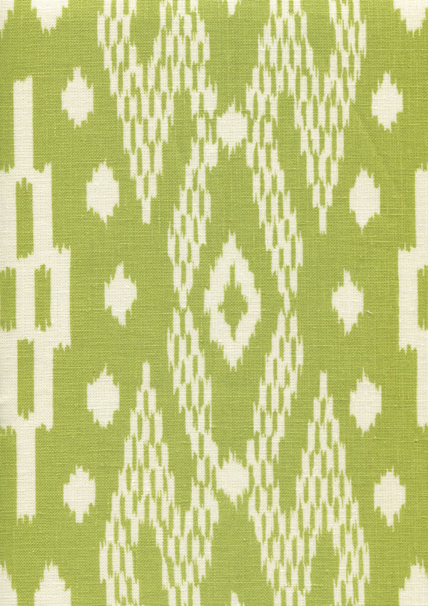 Andros Batik Jungle Green on Tinted Linen Screen Printed Fabric | China Seas