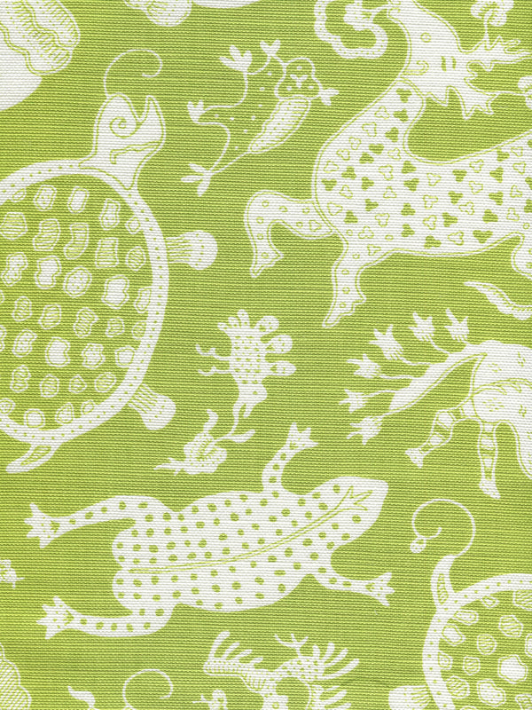 Indramayu Reverse Jungle Green on White Screen Printed Fabric | China Seas