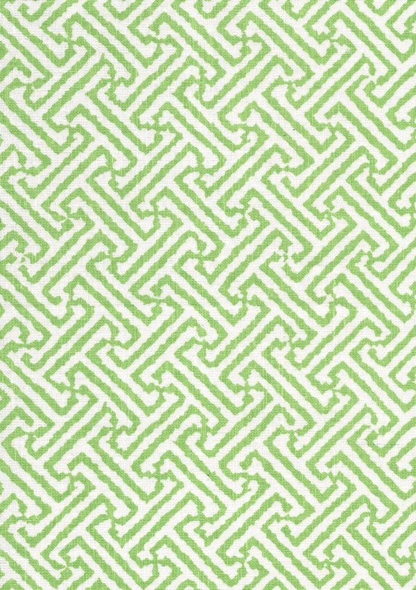 Java Jungle Green on White Linen Screen Printed Fabric | China Seas