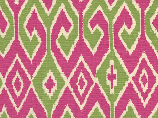 Aquarius Jungle Green Pink on Cream Screen Printed Fabric | China Seas