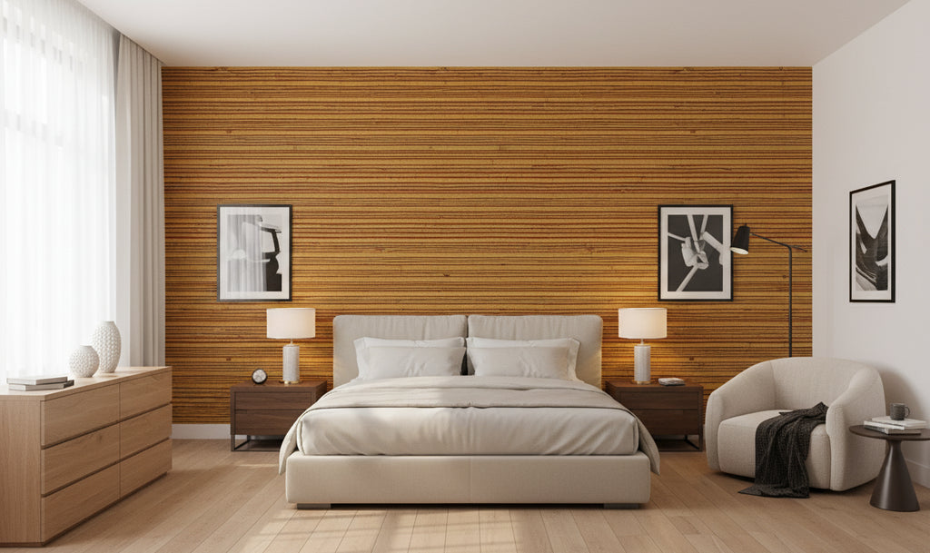 Kaluhee Grasscloth | Phillipe Romano - bedroom room setting