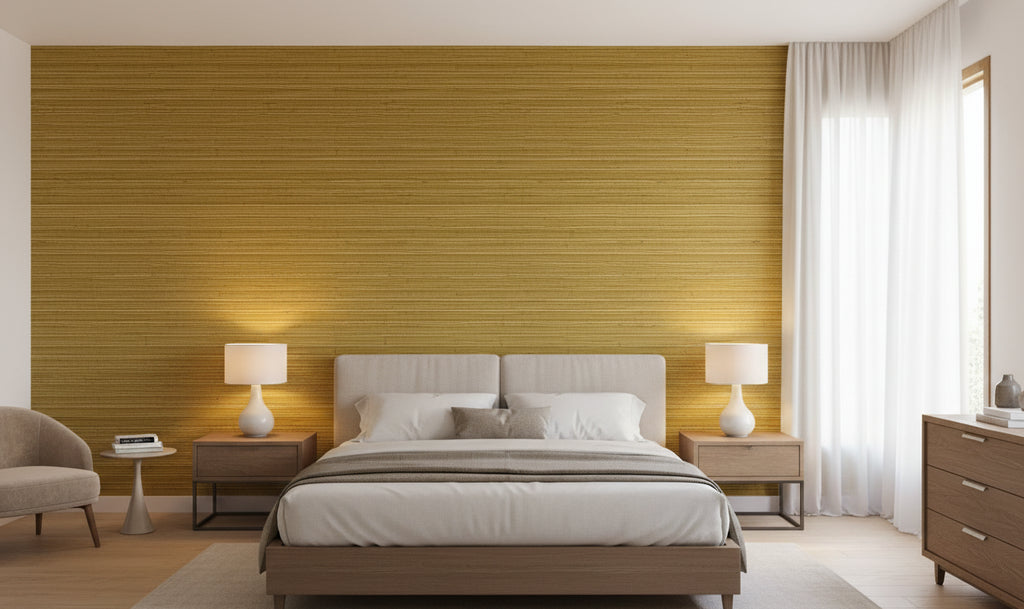 Kaluhee Grasscloth | Phillipe Romano - bedroom room setting